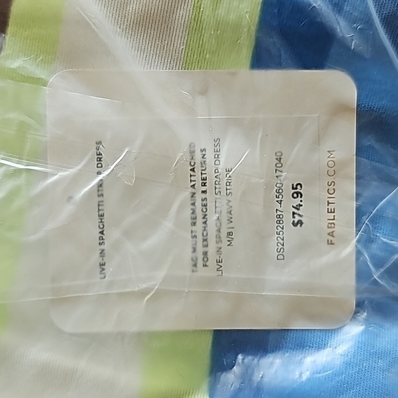 FABLETICS Midi Spaghetti Strap Stretch Striped Blue Green Dress Size M - Picture 8 of 8